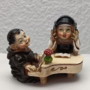 N L. Egno Italy Mini Figurine Monk and Nun Jamming on Piano Unique Piece Deco